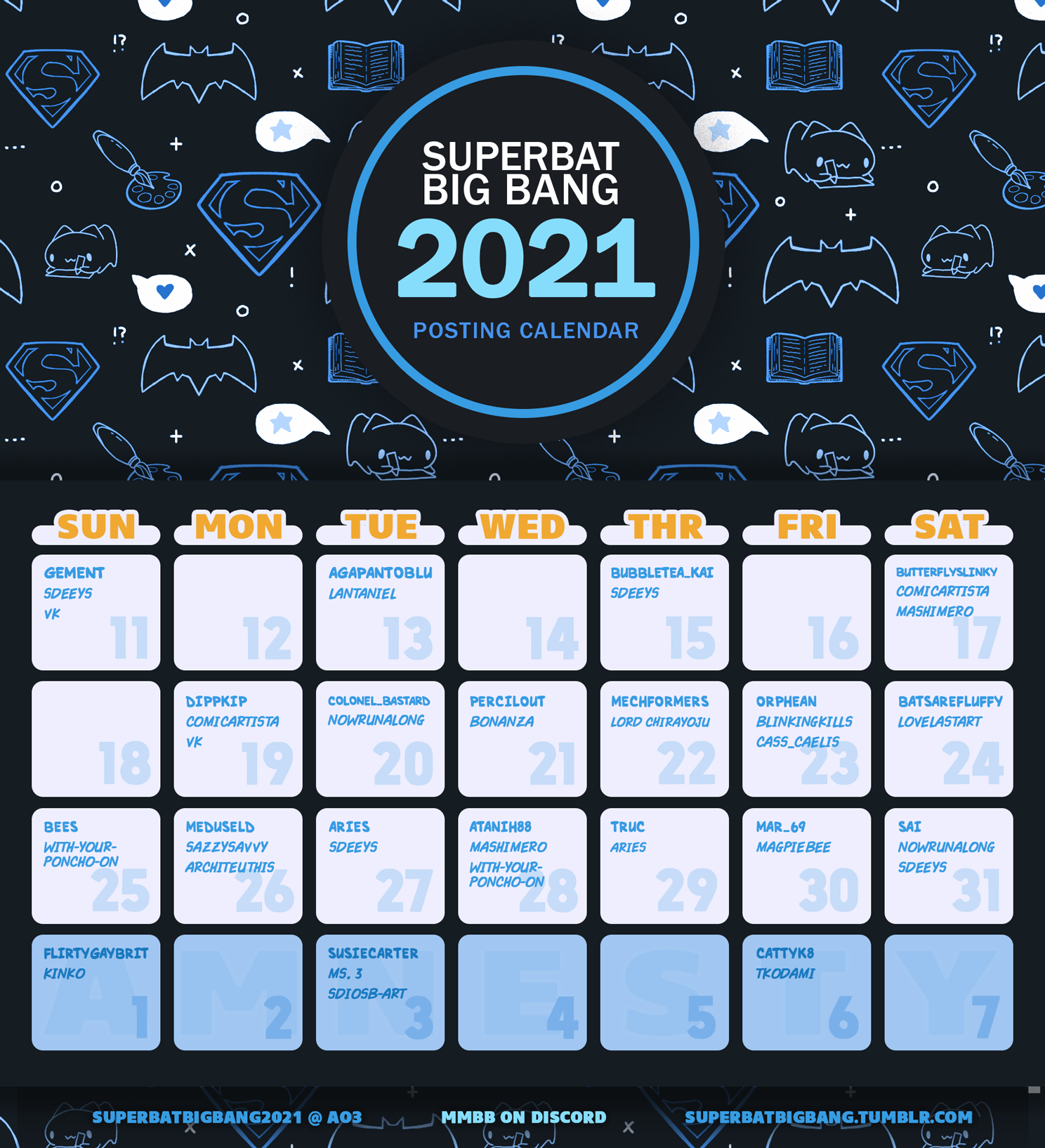 Superbat Big Bang 2021 Posting Calendar